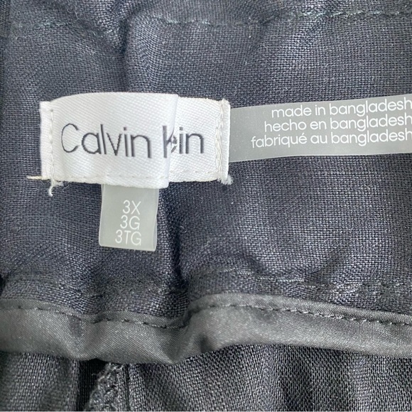 NEW Calvin Klein Pants 3X Black Linen Blend Wide Leg Crop Pull On Elastic Waist - Picture 7 of 8